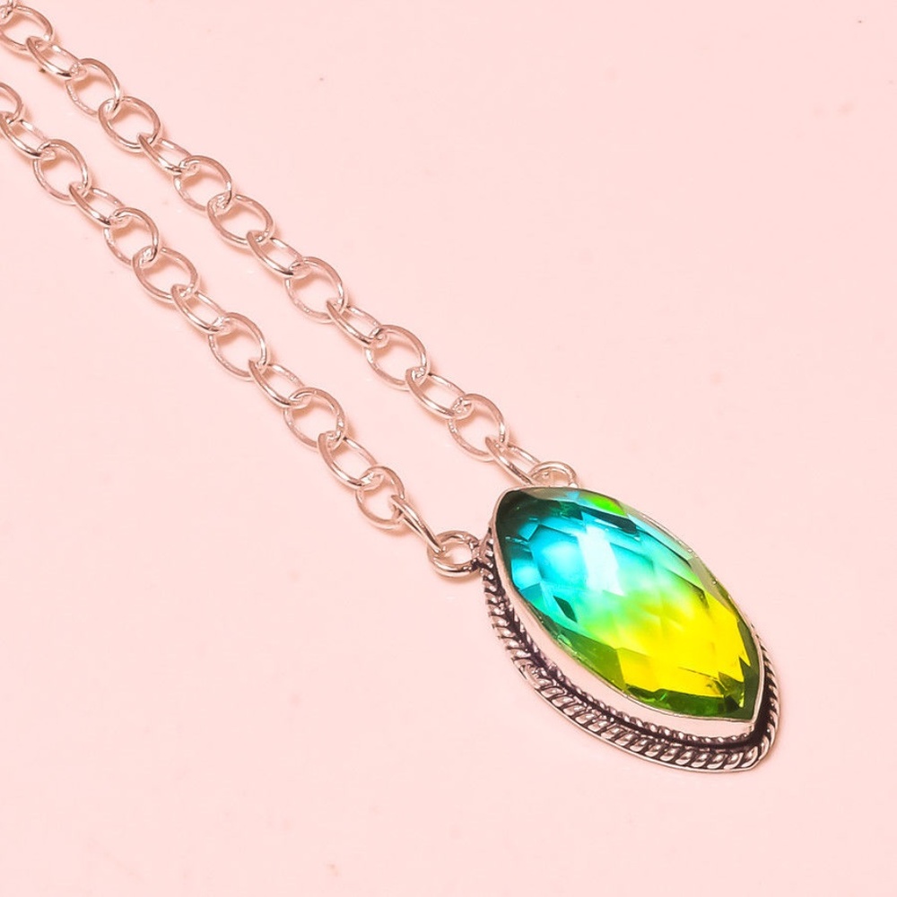 New MULTI TOURMALINE SILVER GEMSTONE NECKLACE